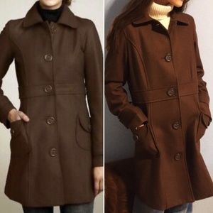 ANTHROPOLOGIE TULLE Brown Wool Blend Peacoat Coat Jacket